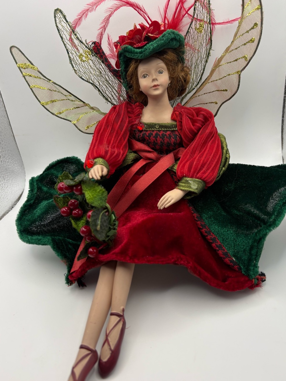 Winward Red & Green Velvet Holiday Fairy Doll